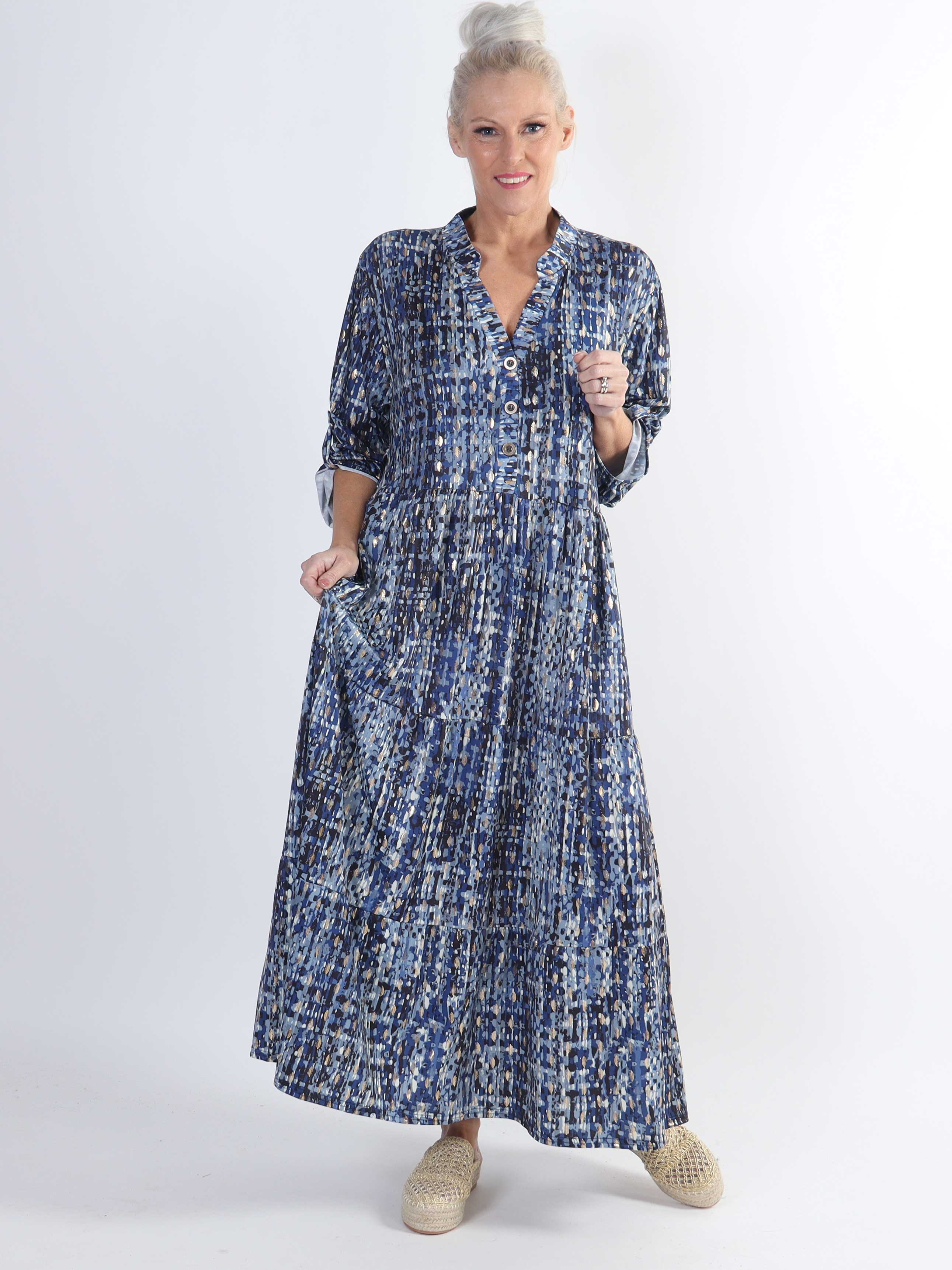 Milano Pattern - Lang mønstret plus size kjole med lag på lag look